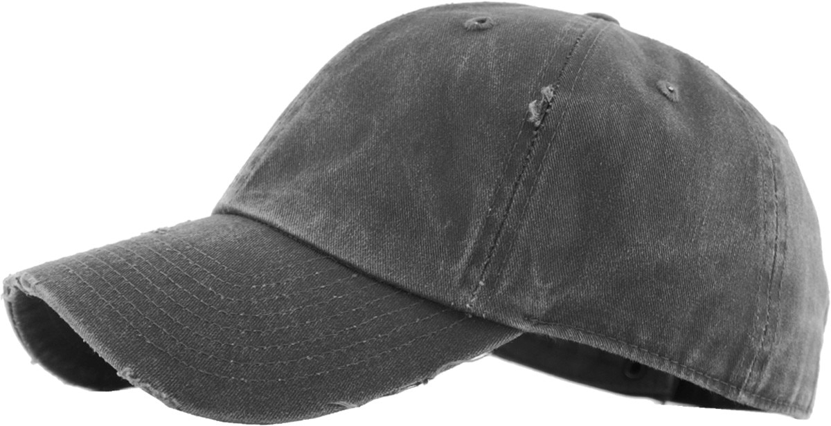 Pigment Washed Dark Gray Distressed Vintage Baseball Cap Side View